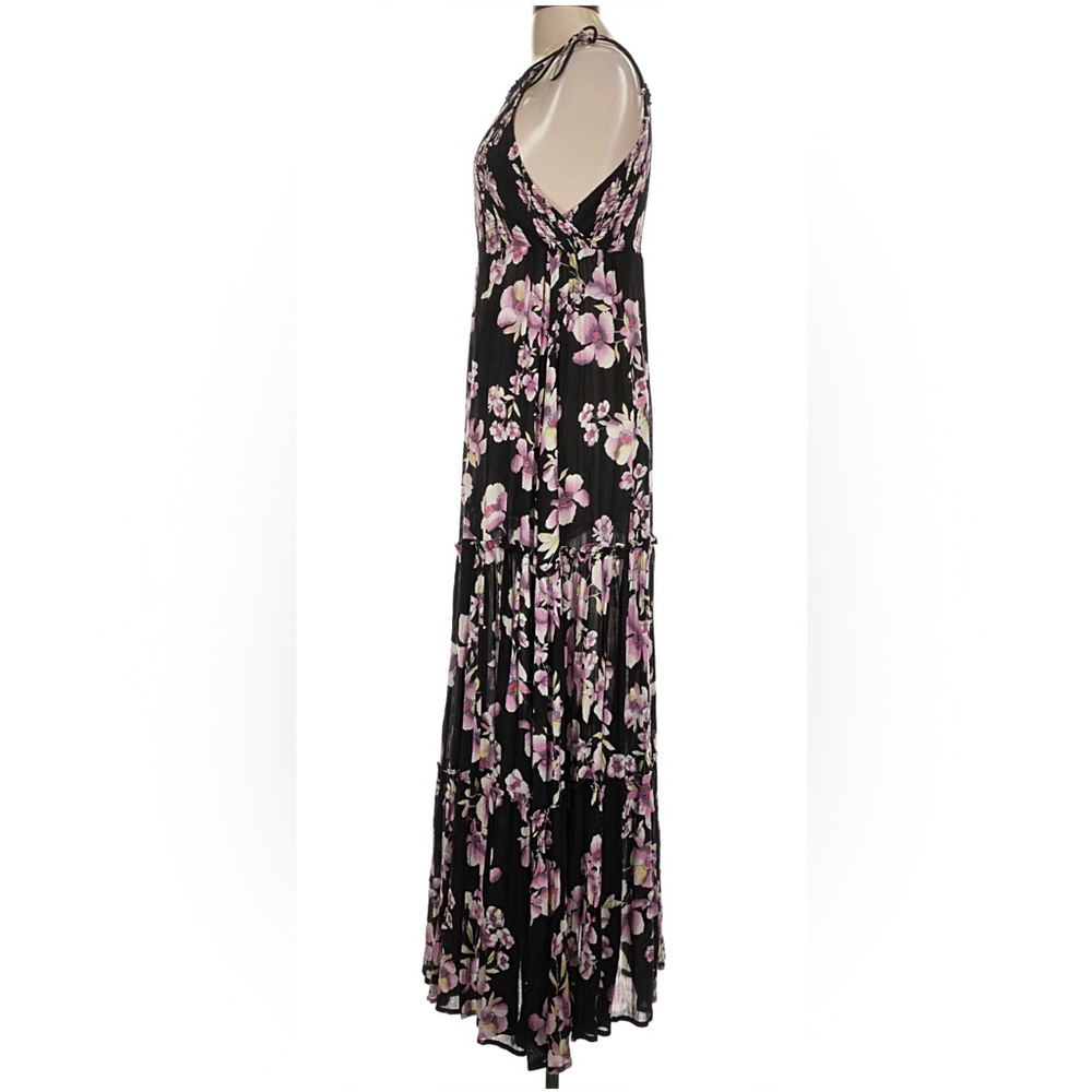 Free People Garden Party Maxi Dress Large Boho Floral Tie Shoulder Ruffle - Picture 4 of 9